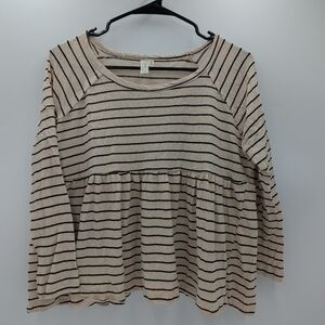 Hayden LA Striped Babydoll Raglan Boho Top Medium Knit Beige Hippie Chic